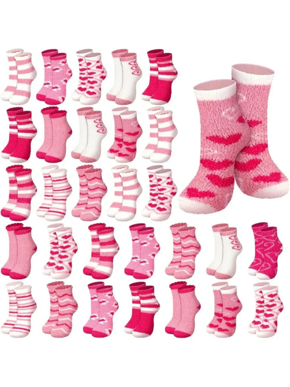 50 Pairs Cozy Christmas Fuzzy Socks - Holiday Gift Bundle for Women & Men